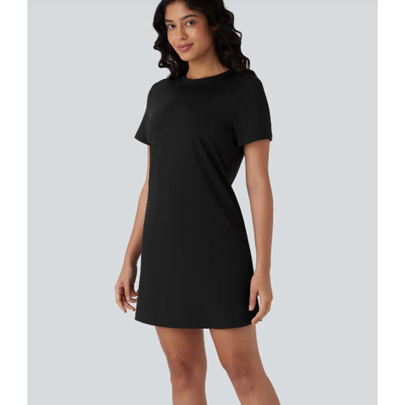 HALARA Round Neck Short Sleeve Solid Mini Casual Tee Shirt Dress Black XL NWOT - Picture 2 of 9